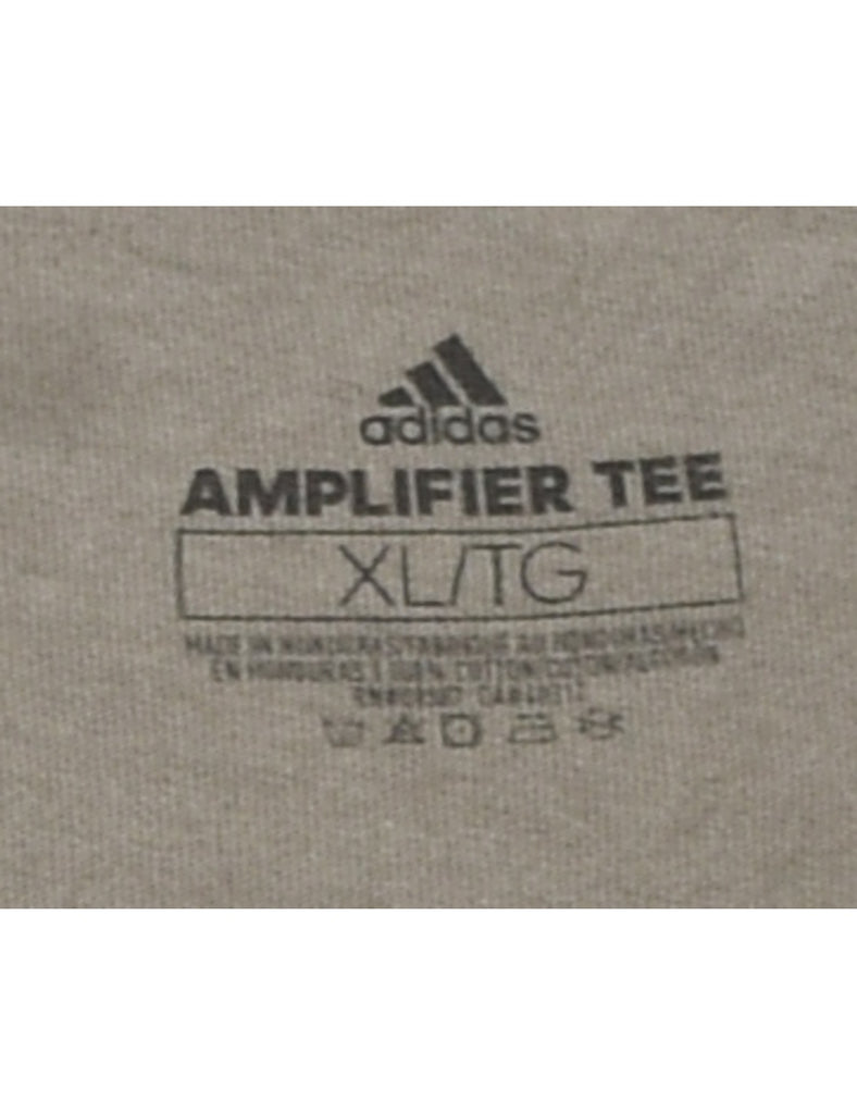 Adidas Grey & Black Long-Sleeve Printed T-shirt - XL