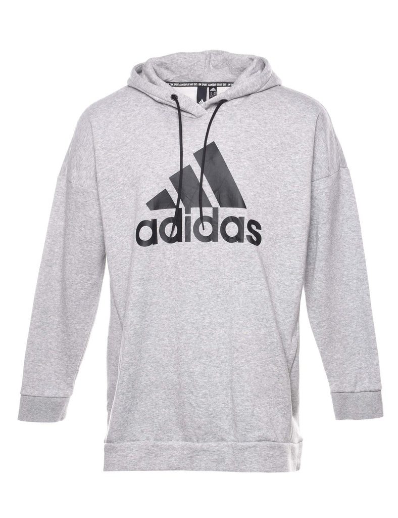 Adidas Grey Spell-Out Hoodie - XL