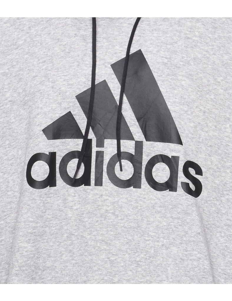 Adidas Grey Spell-Out Hoodie - XL