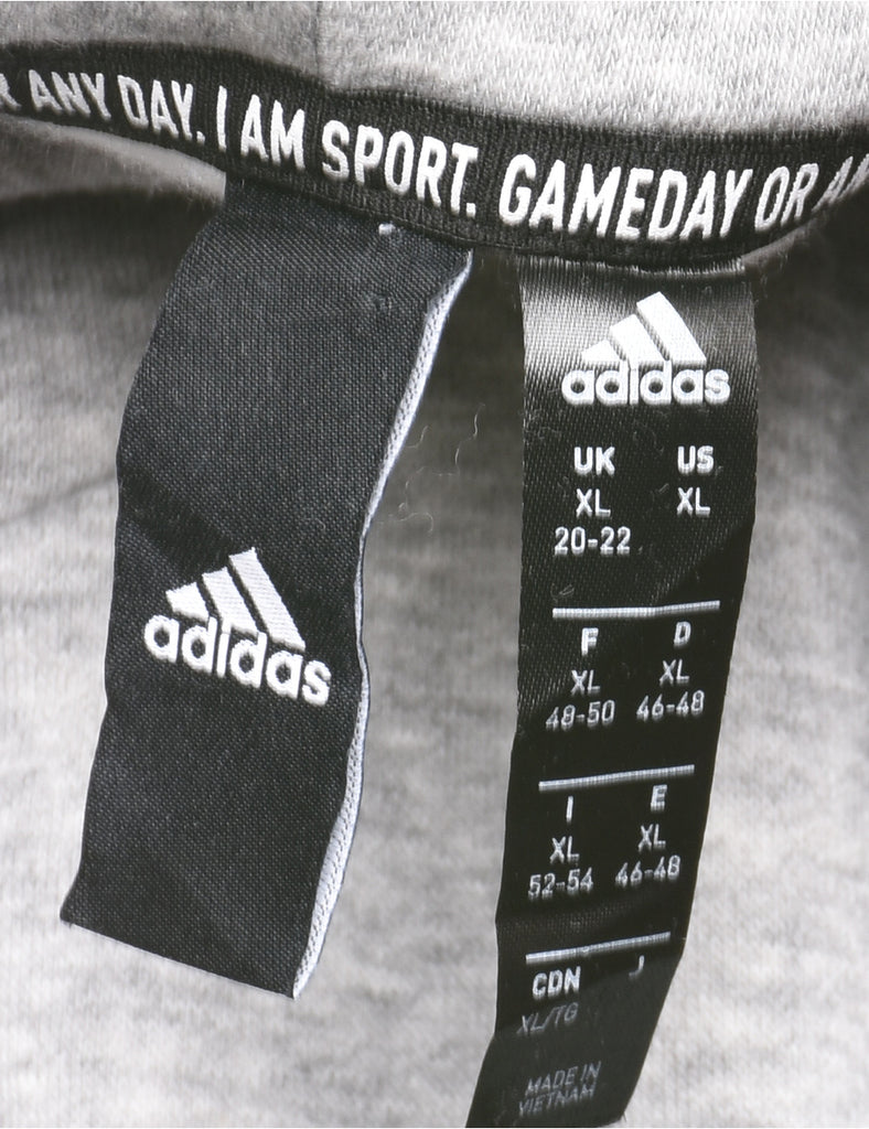 Adidas Grey Spell-Out Hoodie - XL