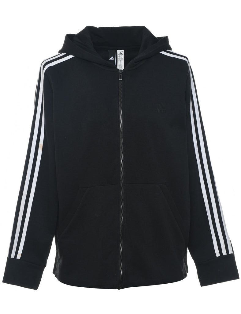 Adidas Hooded Black & White Three-Stripe Sweatshirt - L