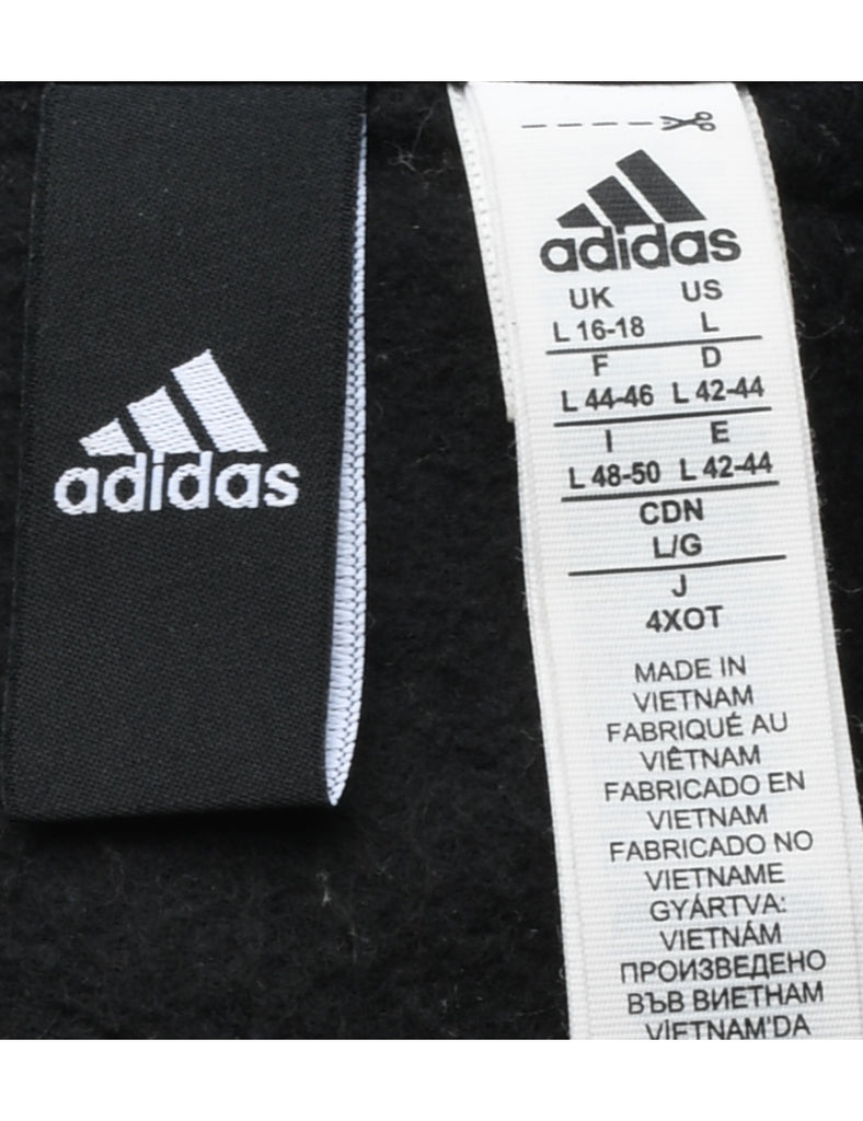 Adidas Hooded Black & White Three-Stripe Sweatshirt - L