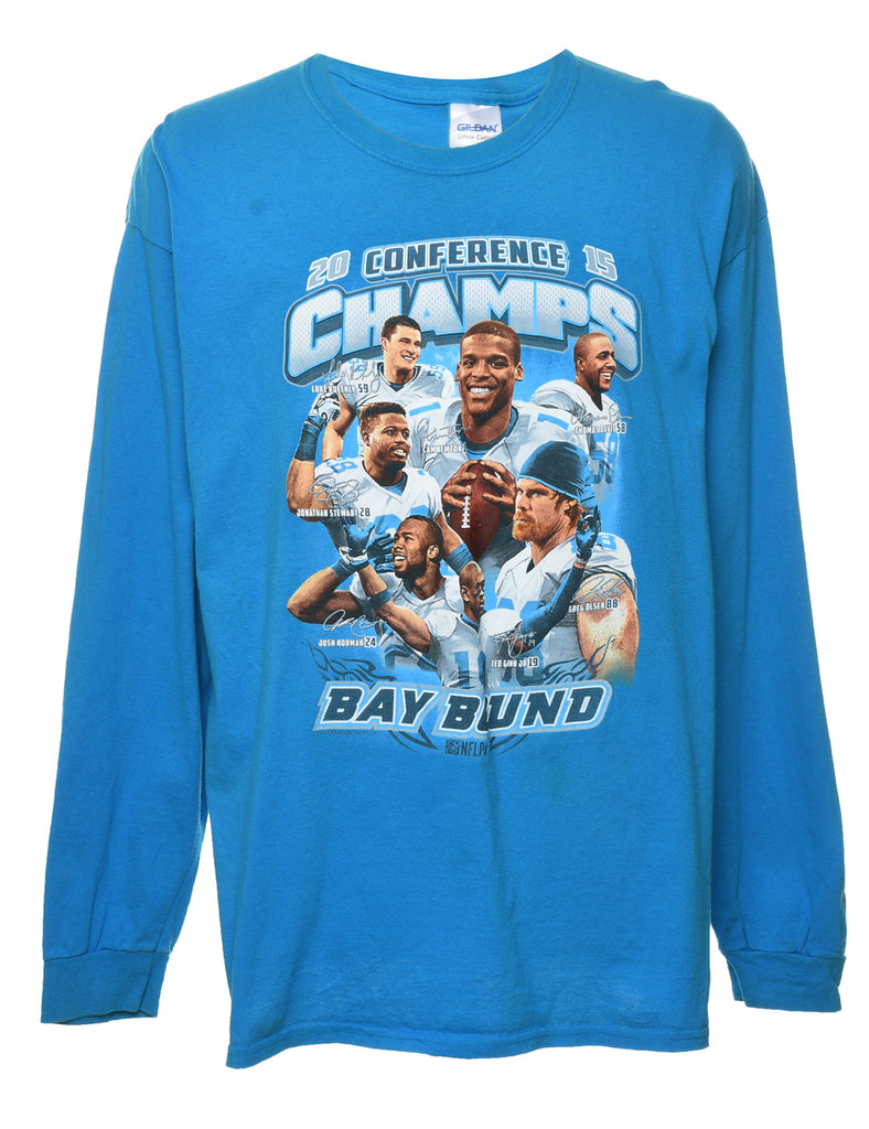 Aqua Blue Printed Sports T-shirt - XL