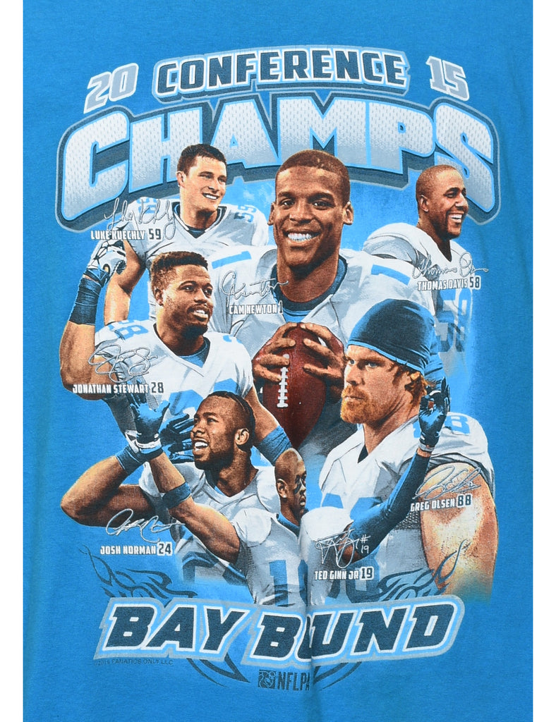 Aqua Blue Printed Sports T-shirt - XL