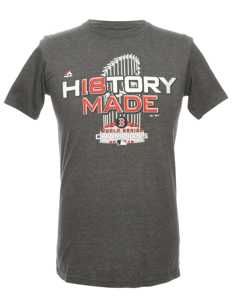 Baseball Printed Grey, Red & White T-shirt - S