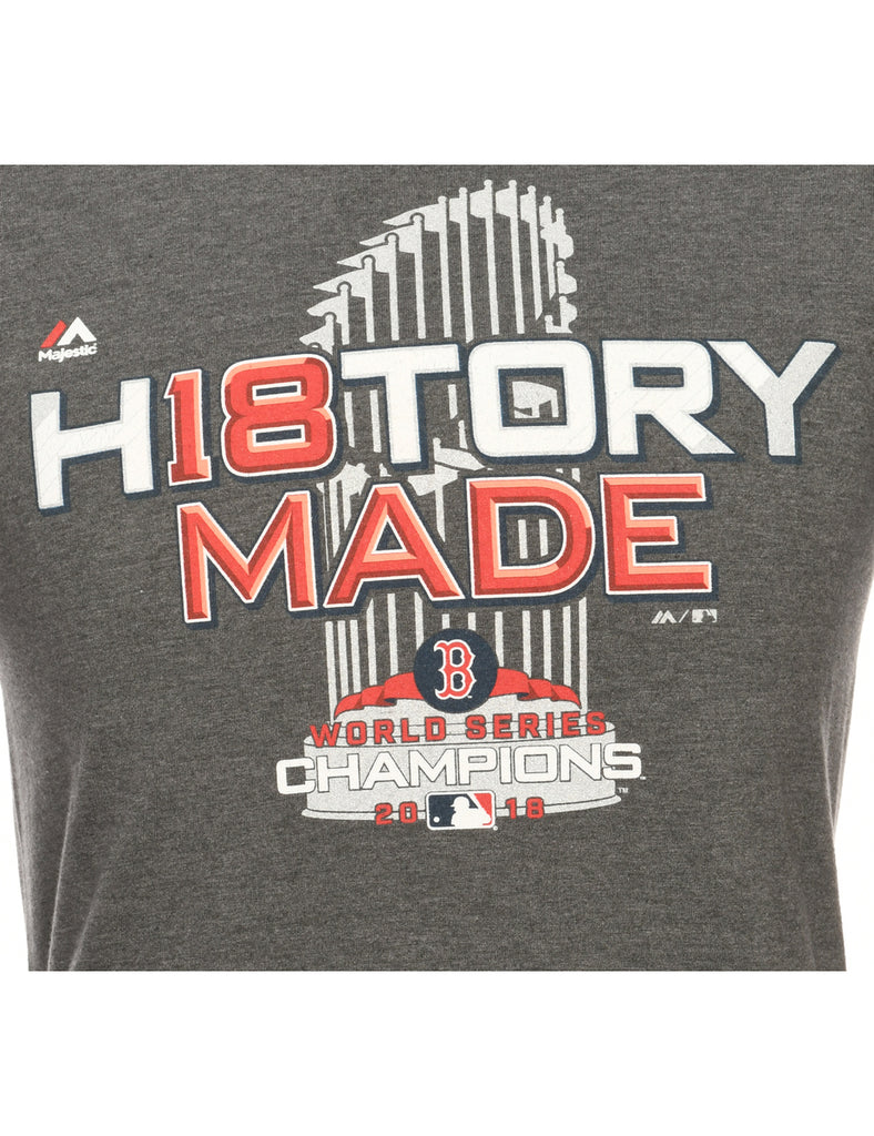 Baseball Printed Grey, Red & White T-shirt - S