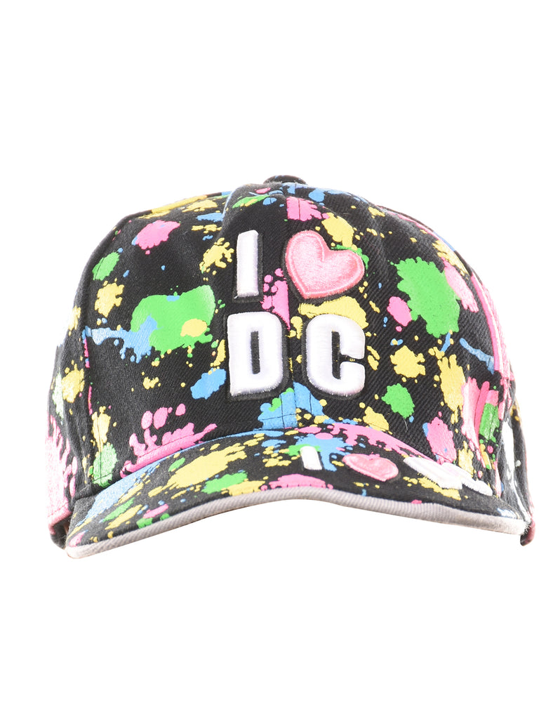 Black Abstract Print Embroidered Cap - L