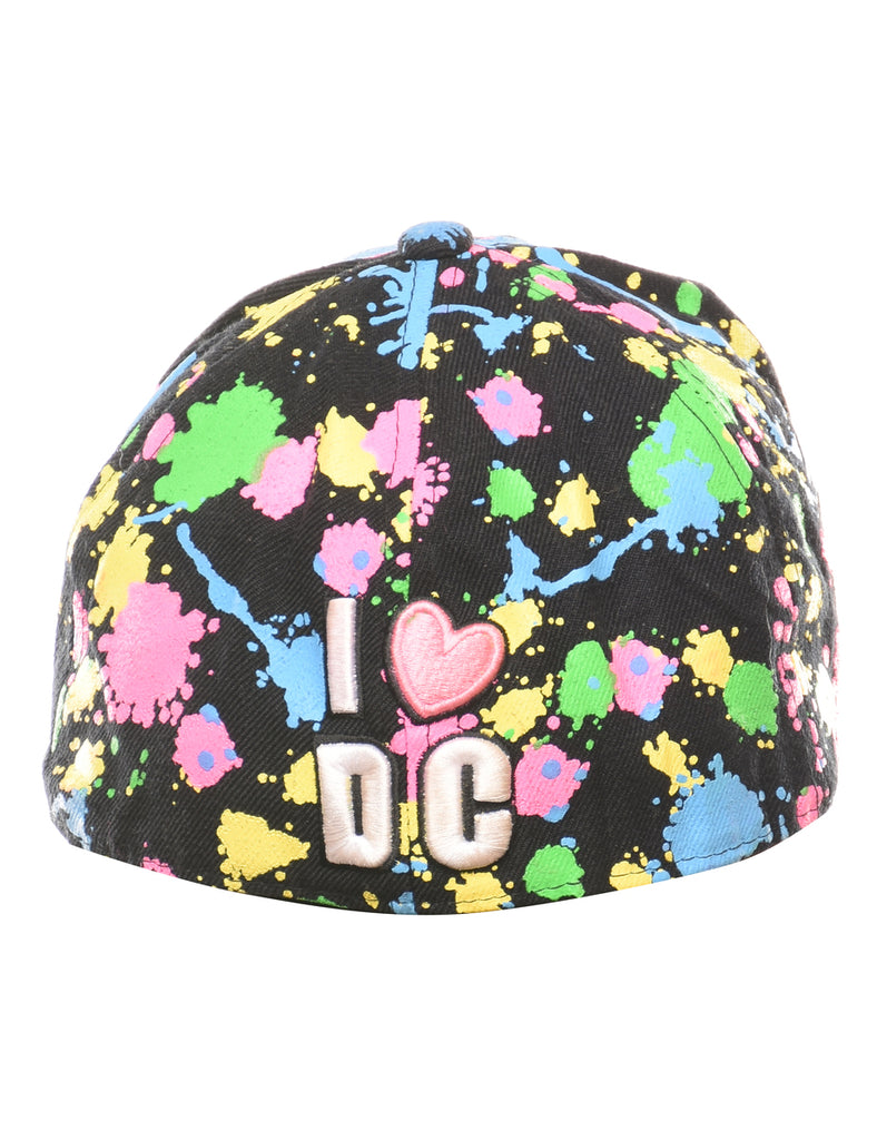 Black Abstract Print Embroidered Cap - L