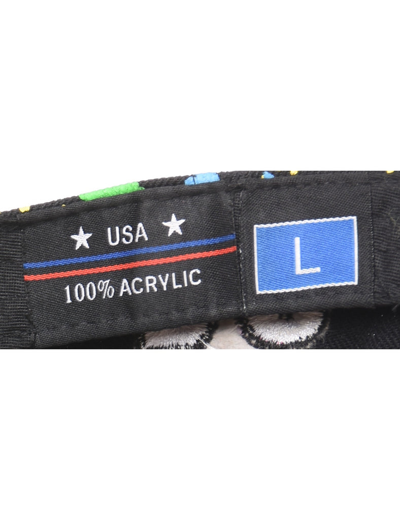 Black Abstract Print Embroidered Cap - L