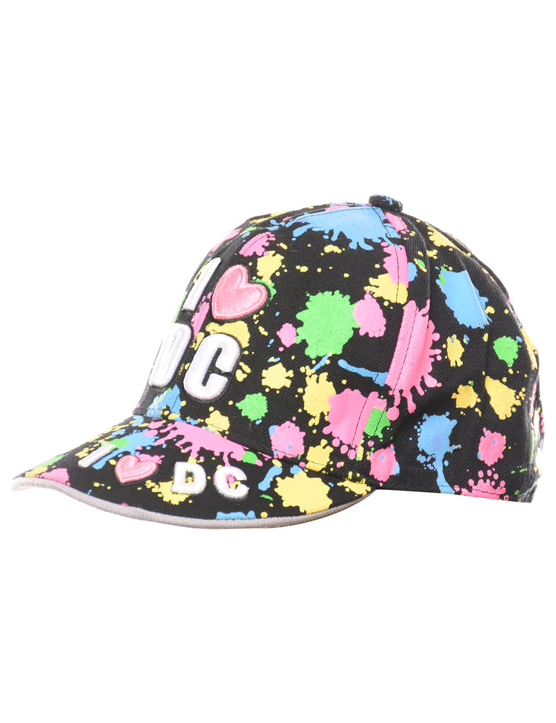 Black Abstract Print Embroidered Cap - L