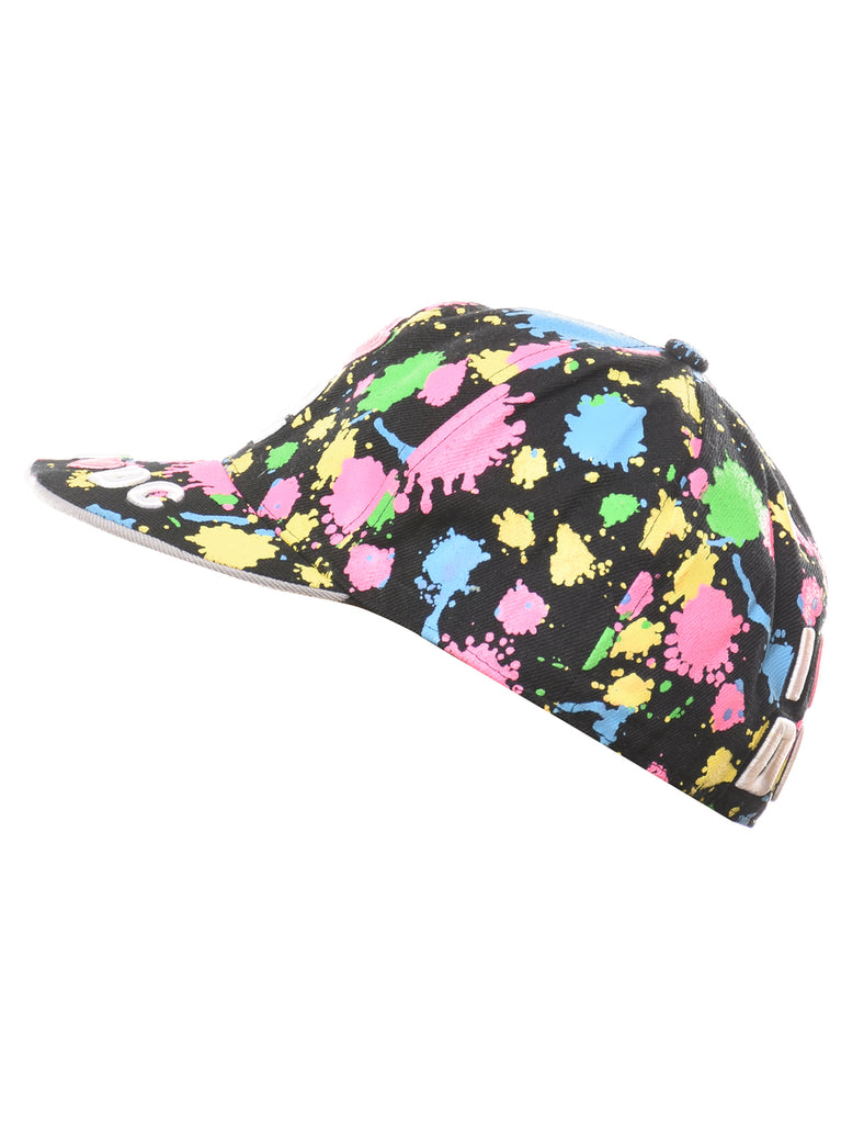 Black Abstract Print Embroidered Cap - L