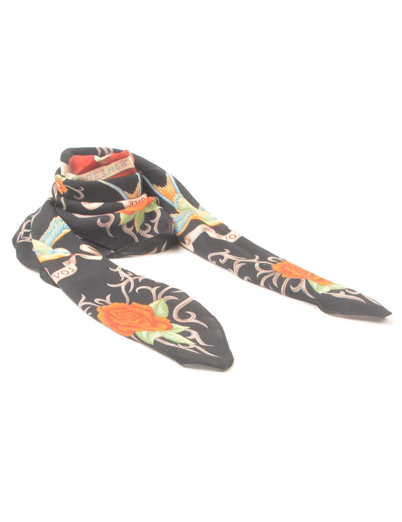 Black Floral Head Scarf - M