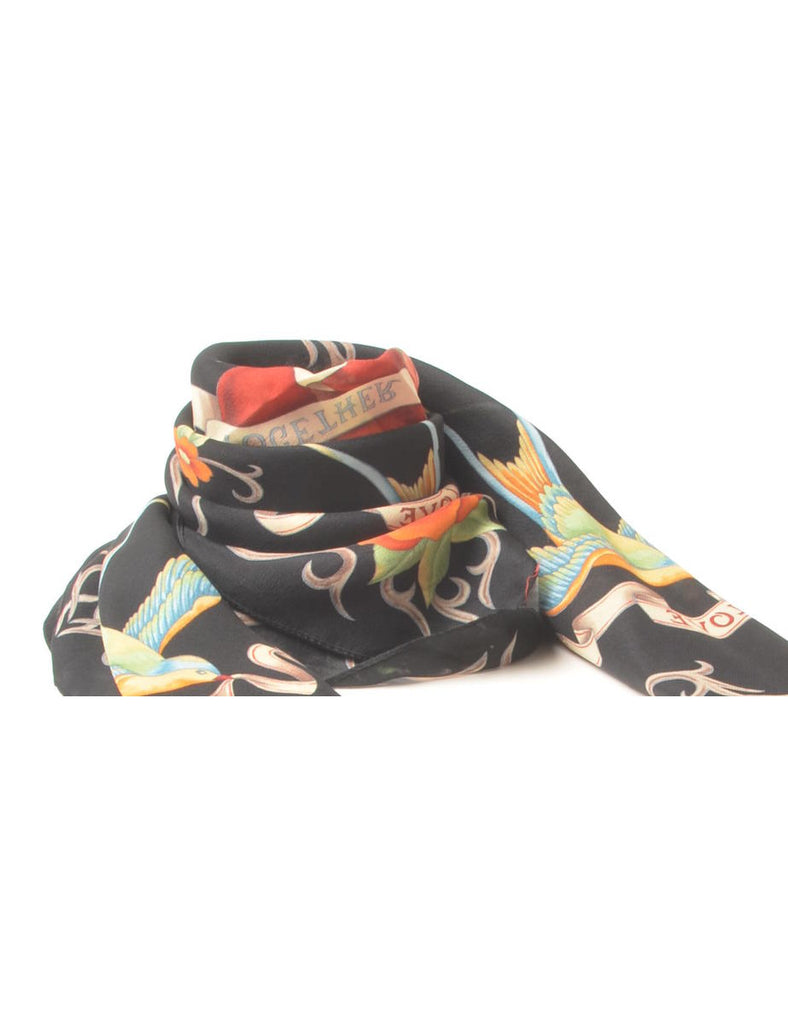 Black Floral Head Scarf - M