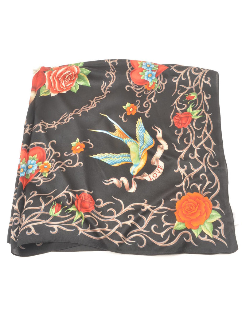 Black Floral Head Scarf - M