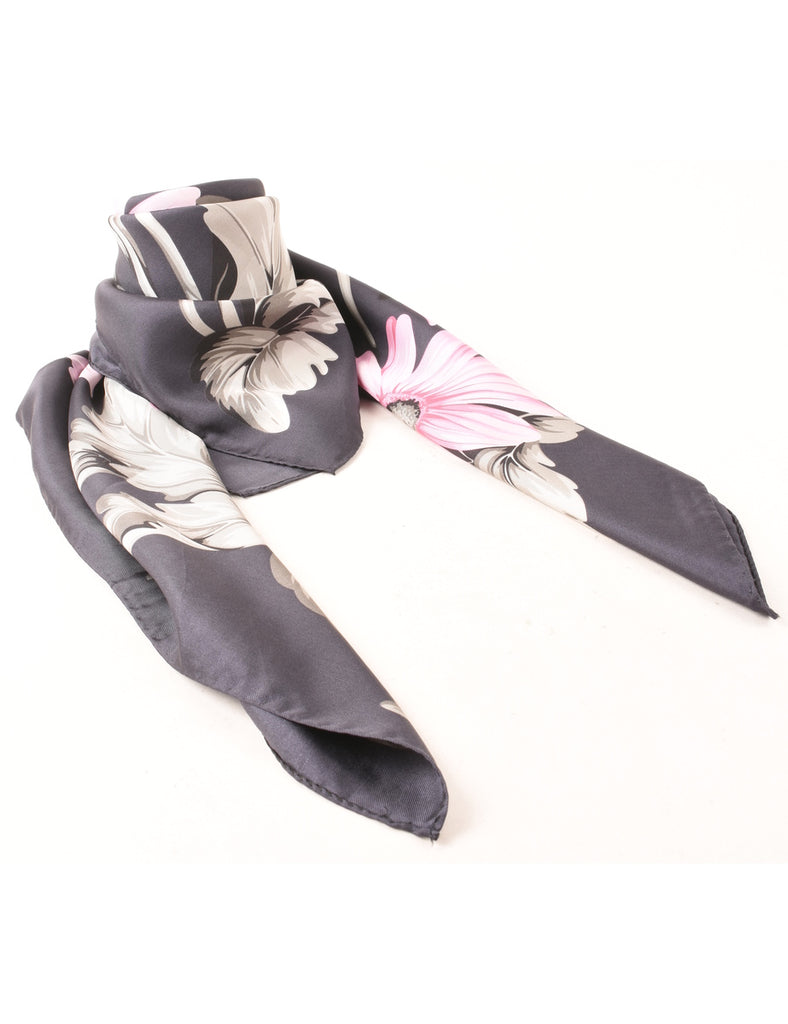 Black Floral Print Head Scarf - L