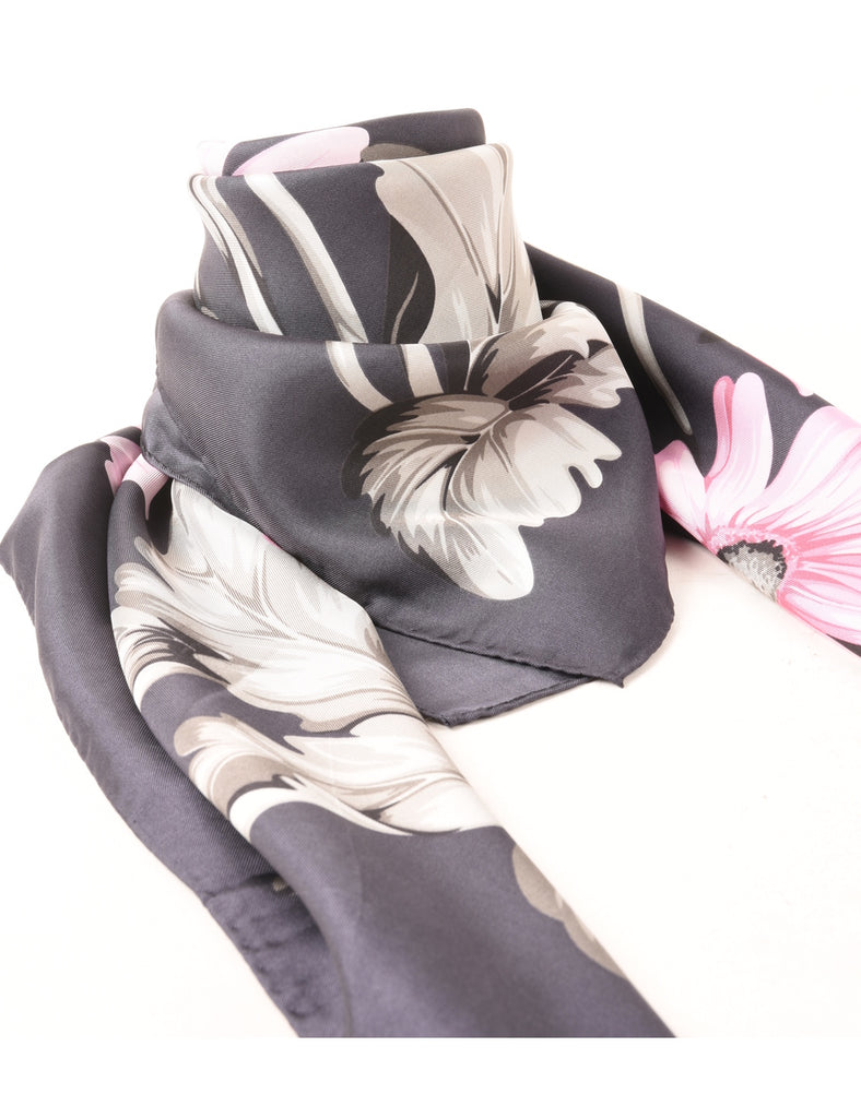 Black Floral Print Head Scarf - L