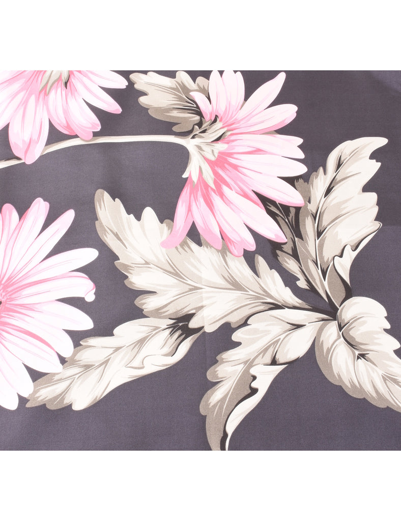 Black Floral Print Head Scarf - L