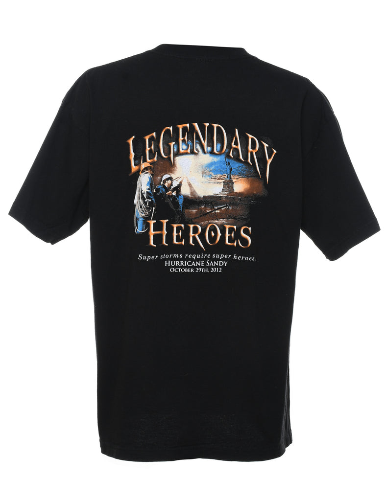 Black Legendary Heros Design Printed T-shirt - XL
