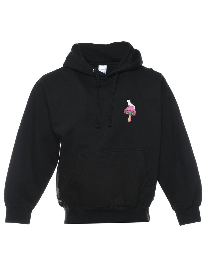 Black Mushroom Design Hooded Sweatshirt - L
