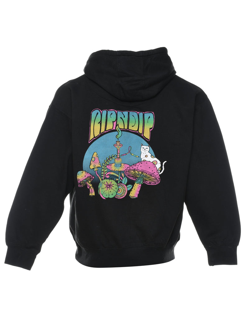 Black Mushroom Design Hooded Sweatshirt - L