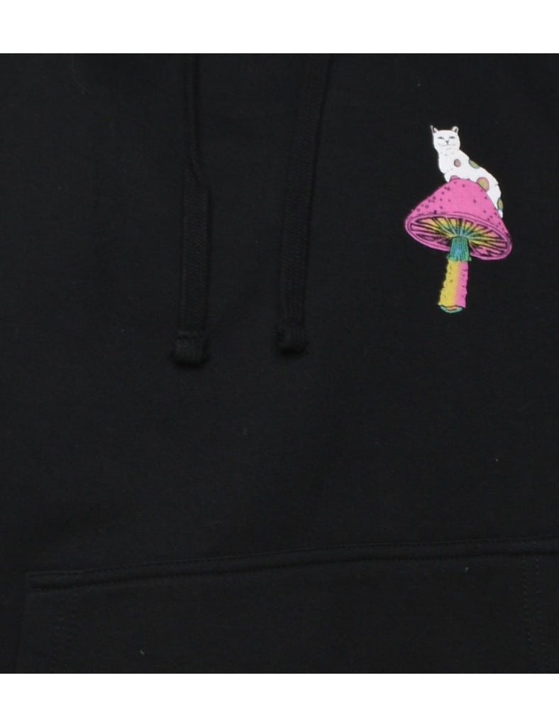 Black Mushroom Design Hooded Sweatshirt - L
