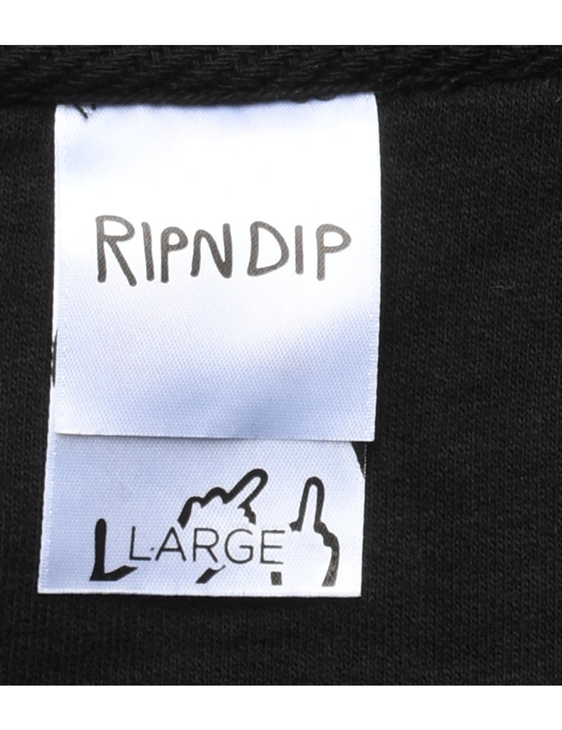 Black Mushroom Design Hooded Sweatshirt - L