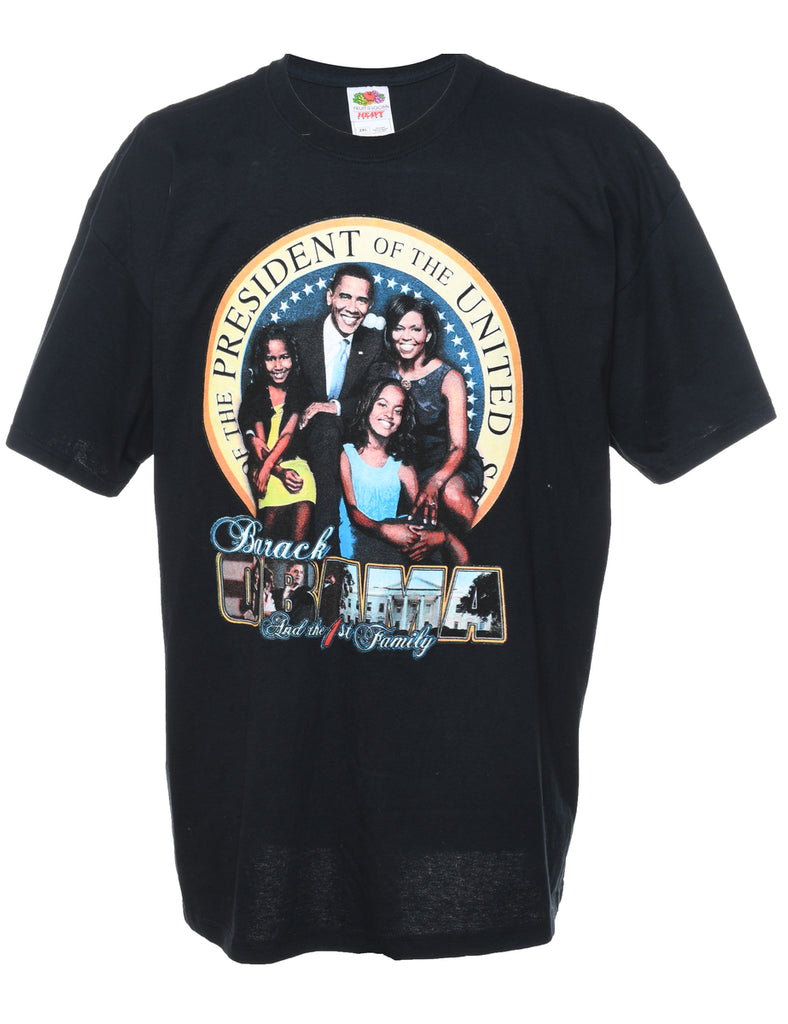 Black Obama Design Printed T-shirt - XL