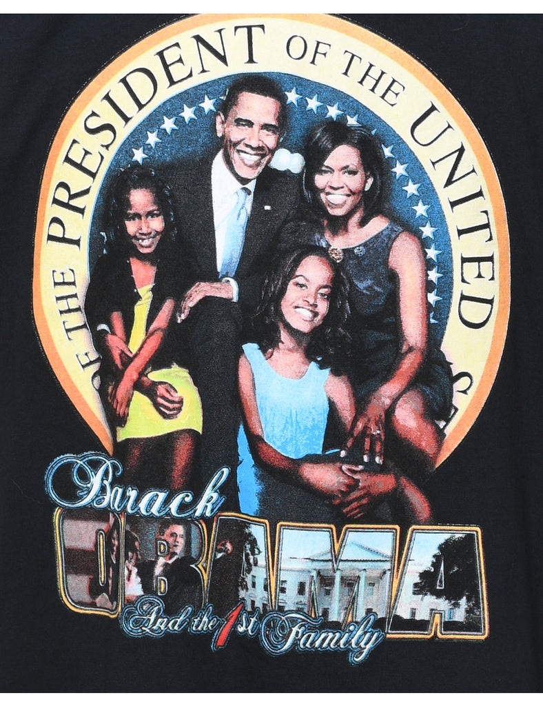 Black Obama Design Printed T-shirt - XL