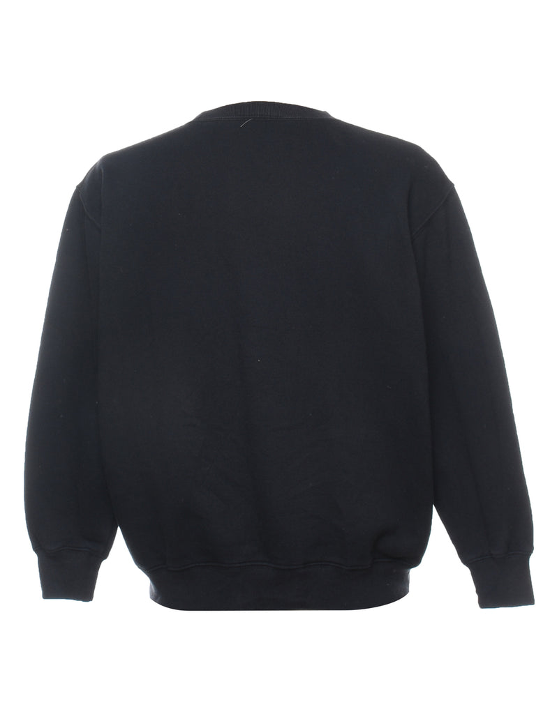 Black Plain Embroidered Sweatshirt - S