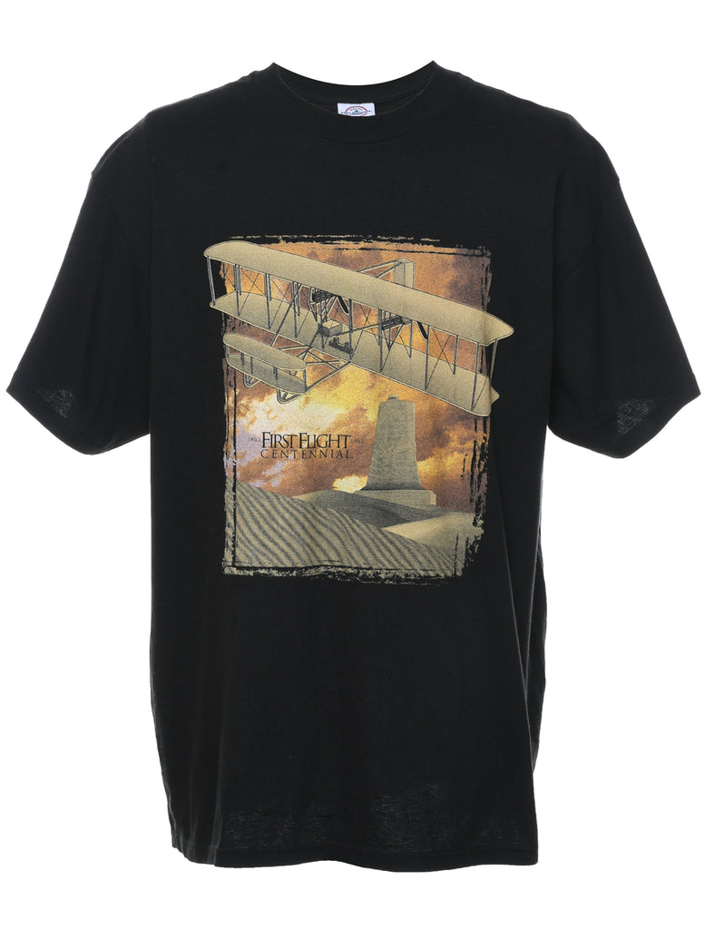 Black Plane Design Pinted T-shirt - XL