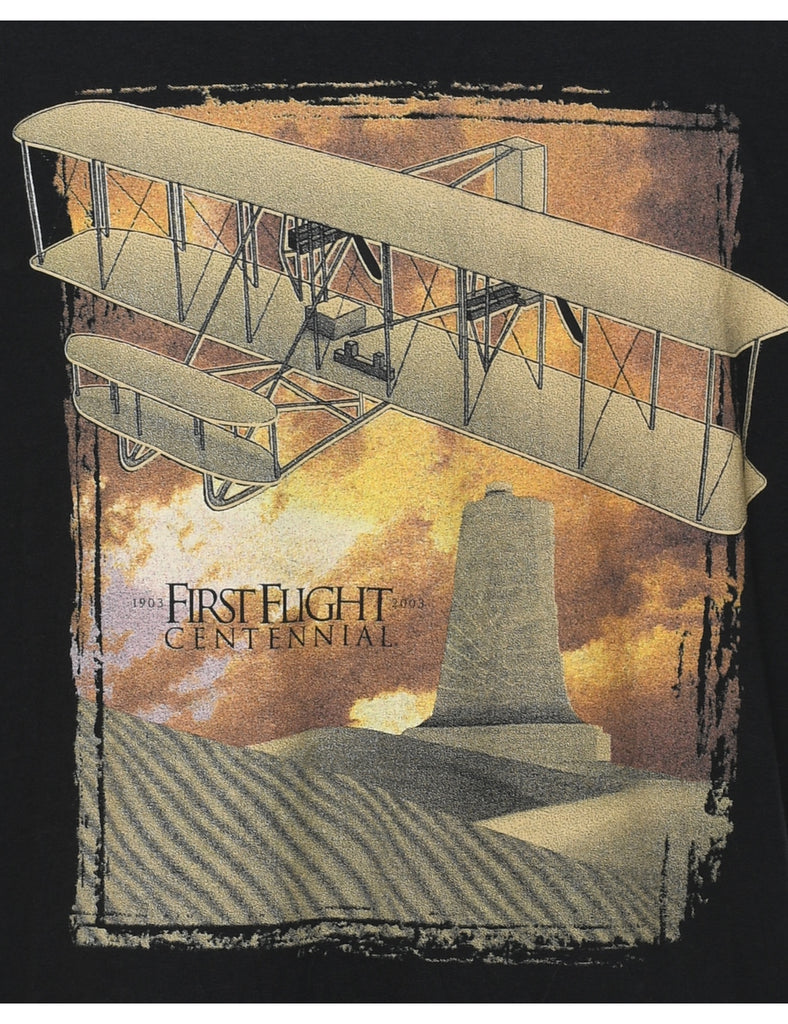 Black Plane Design Pinted T-shirt - XL