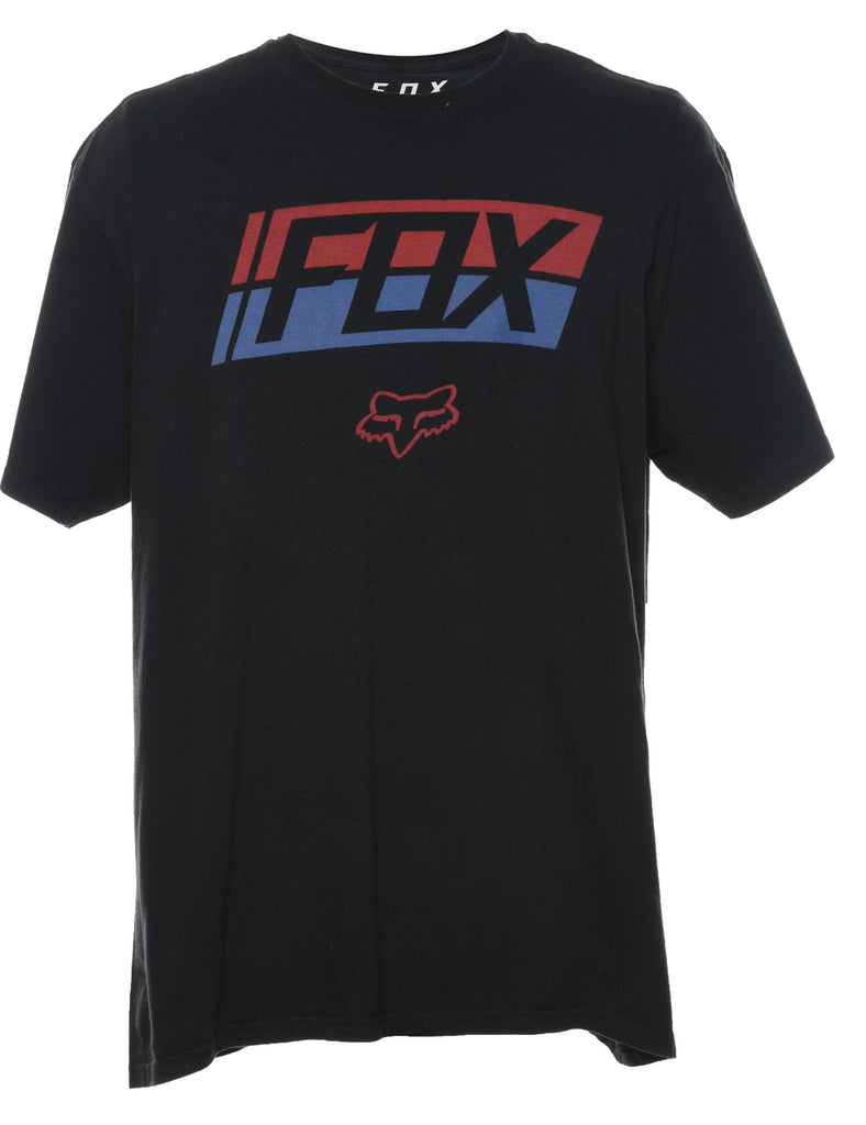 Black Printed Fox Design T-shirt - XL