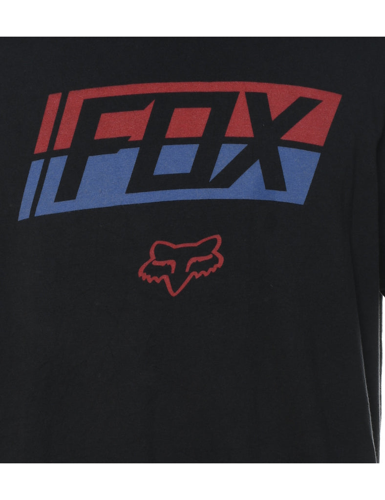 Black Printed Fox Design T-shirt - XL