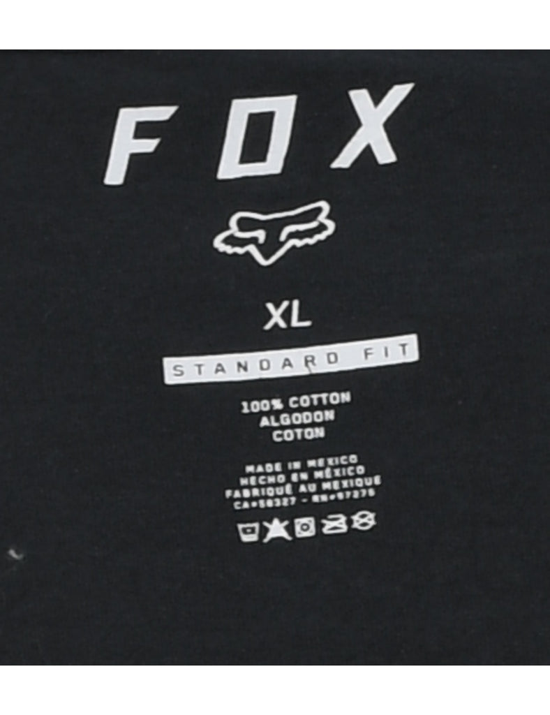 Black Printed Fox Design T-shirt - XL