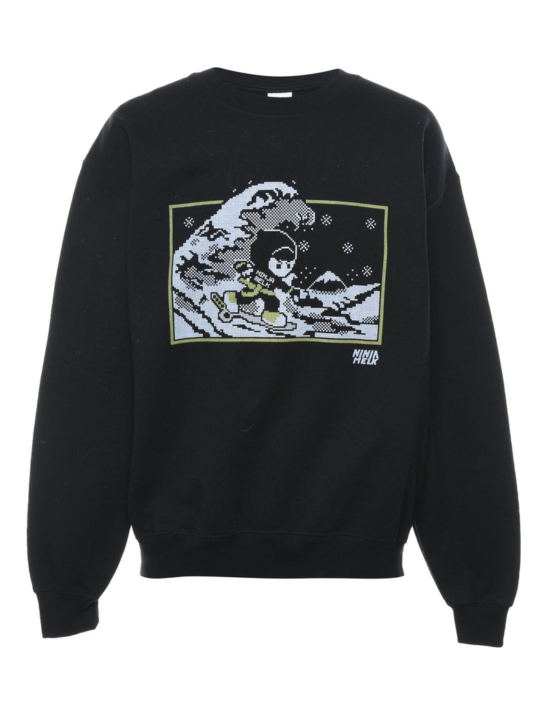 Black Printed Sweatshirt - M