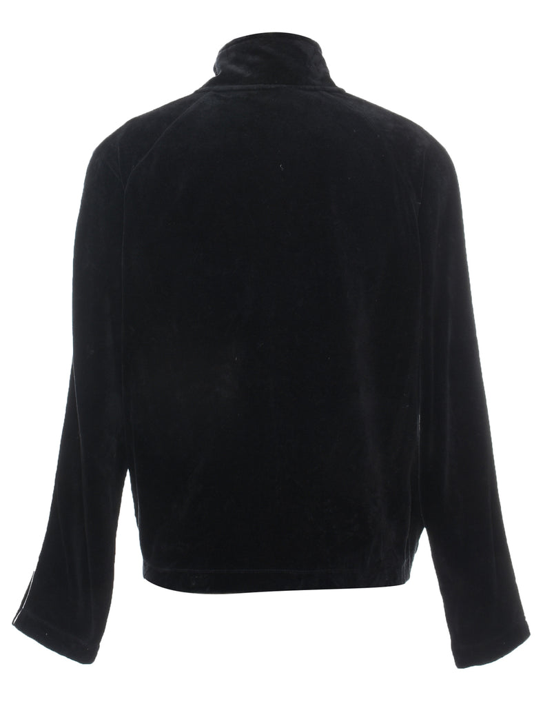 Black Velour Zip-Front Track Top - M