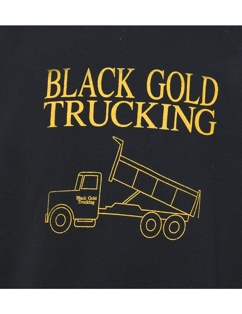 Black & Yellow Trucking Design Printed Sweatshirt - M