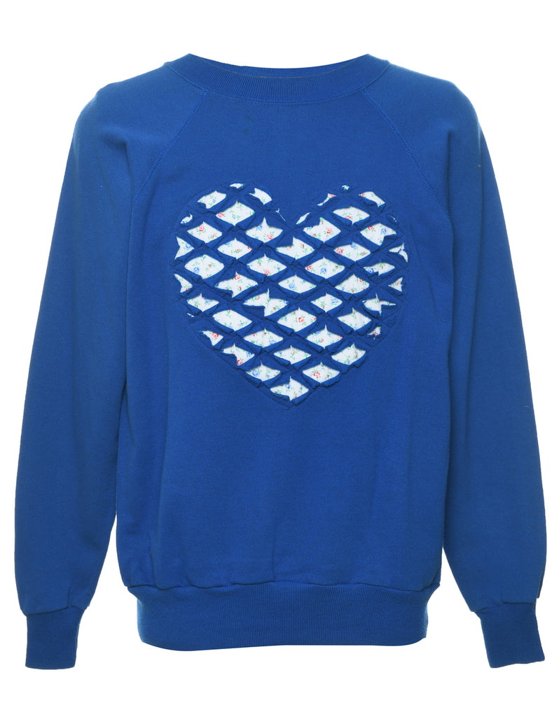 Blue 1990s Heart Design Sweatshirt - L