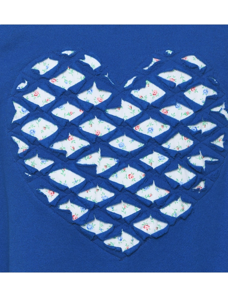 Blue 1990s Heart Design Sweatshirt - L