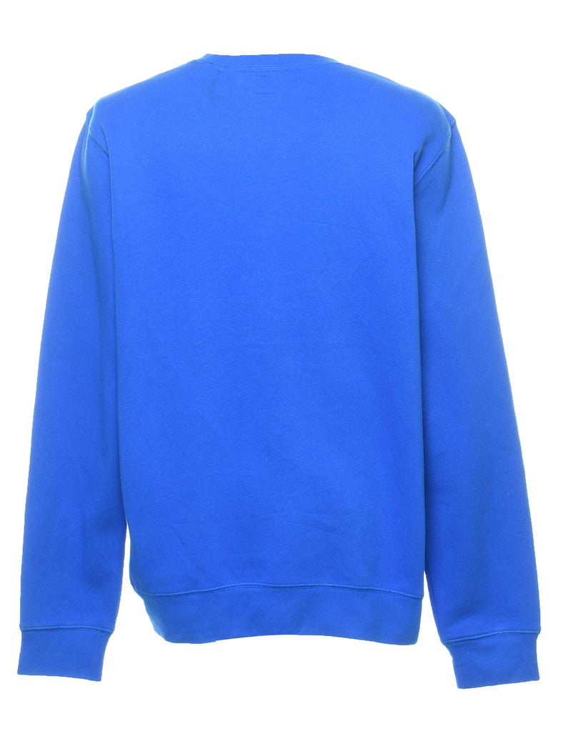 Blue Embroidered Plain Sweatshirt - L