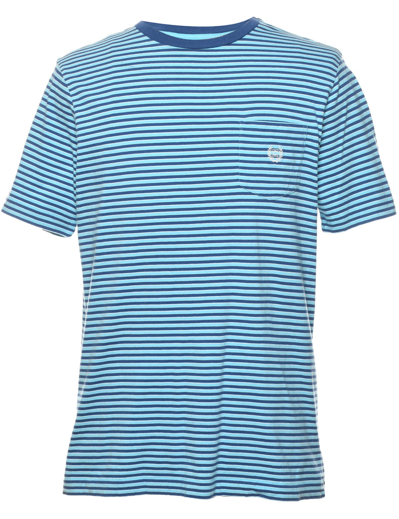 Blue & Navy Striped Printed T-shirt - M