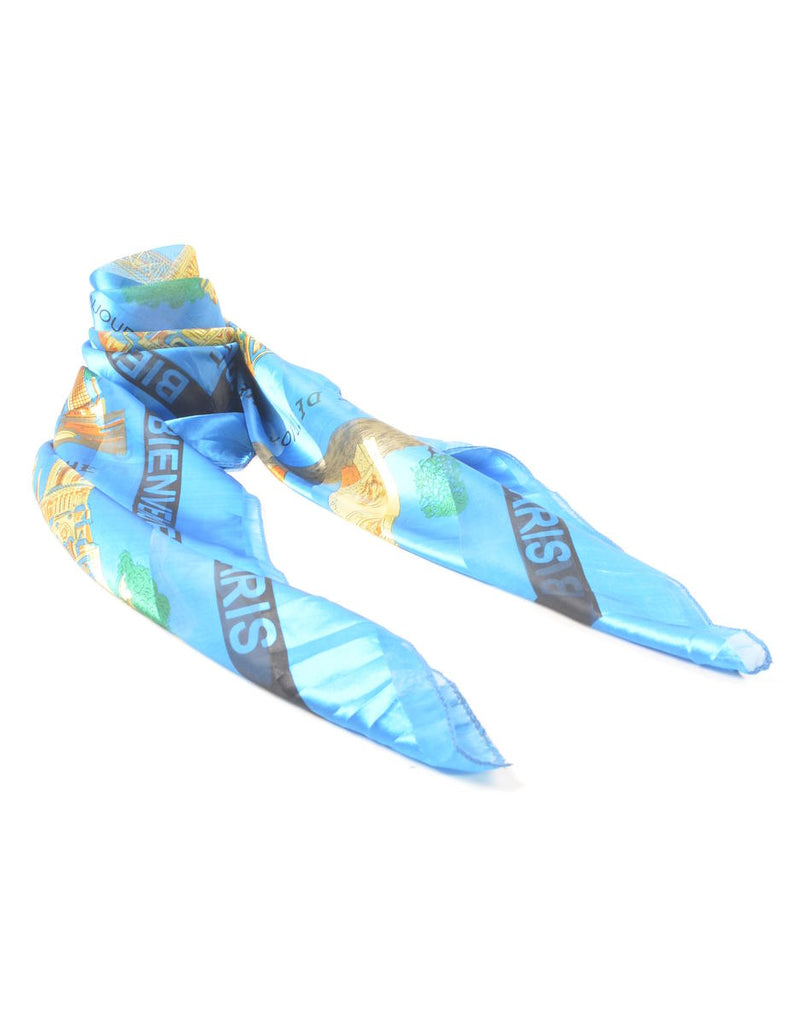 Blue Paris Print Head Scarf - M