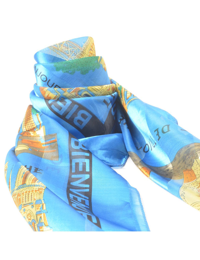 Blue Paris Print Head Scarf - M