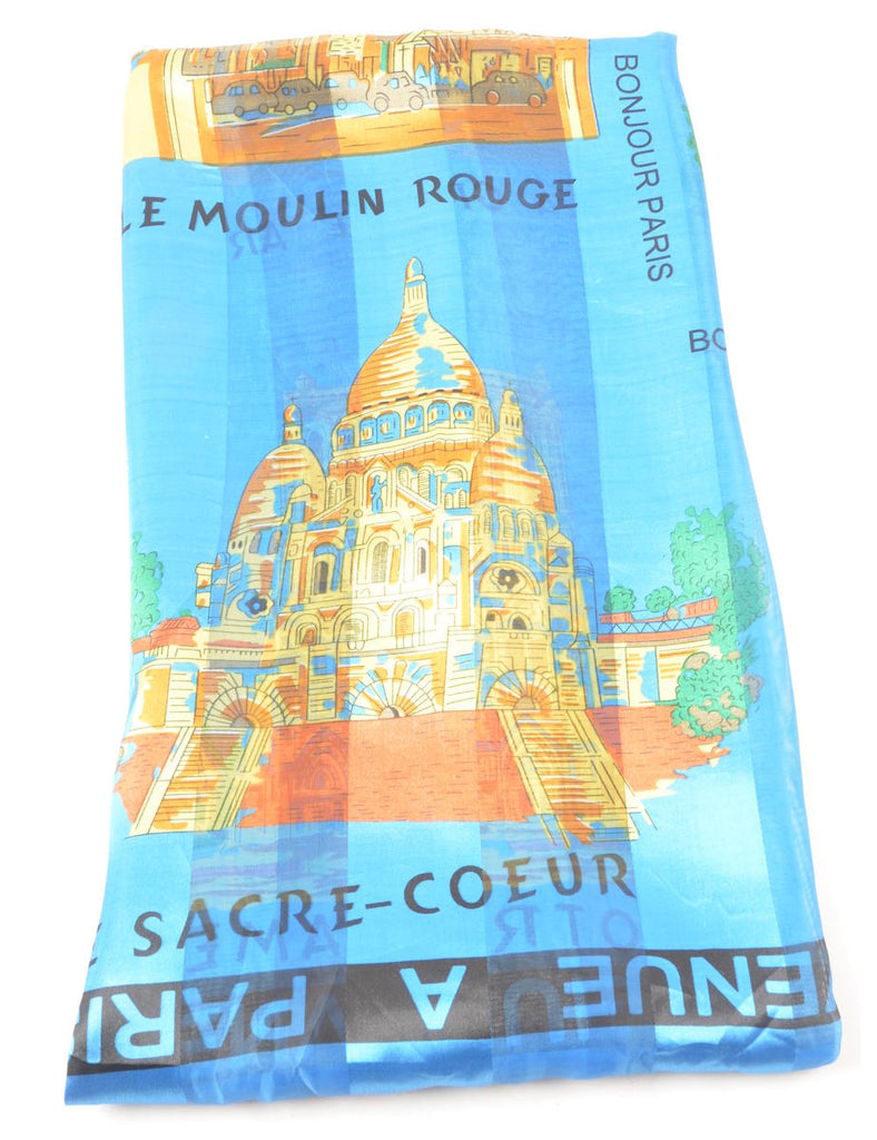 Blue Paris Print Head Scarf - M