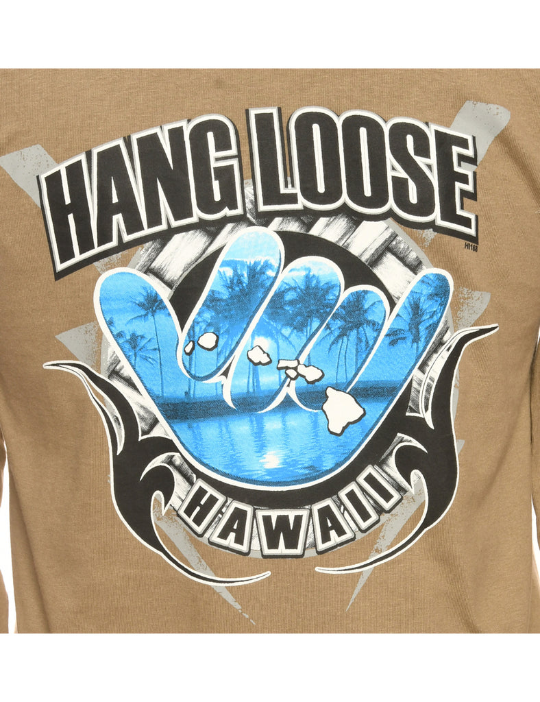 Brown Gildan Hang Loose Printed T-shirt - S