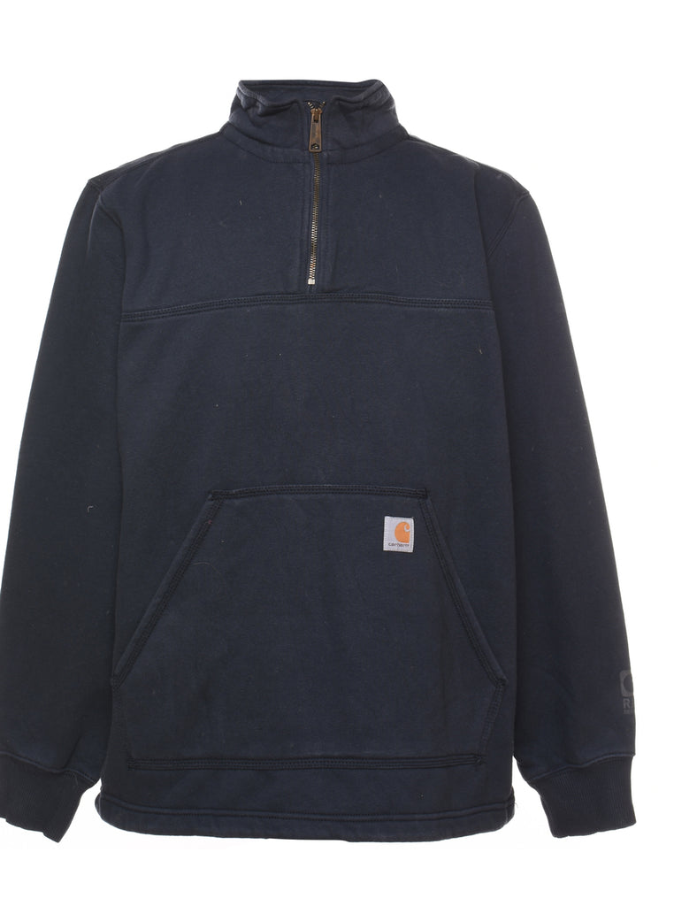 Carhartt Plain Navy Quarter-Zip Sweatshirt - M