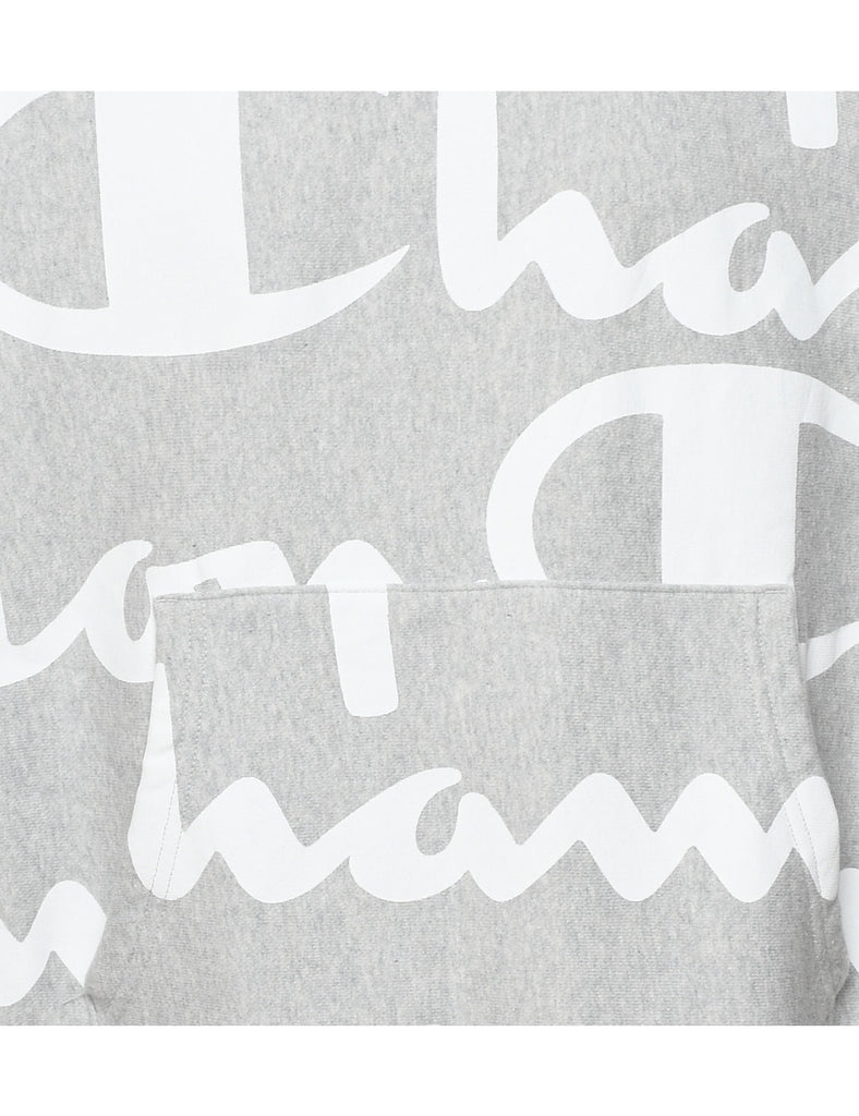 Champion Marl Grey & White Printed Hoodie - L