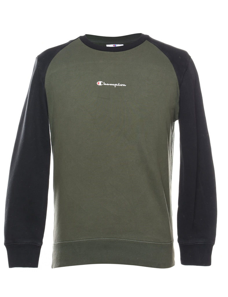 Champion Plain Black, White & Olive Green Sweatshirt - M