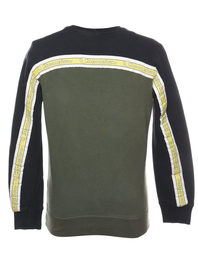 Champion Plain Black, White & Olive Green Sweatshirt - M