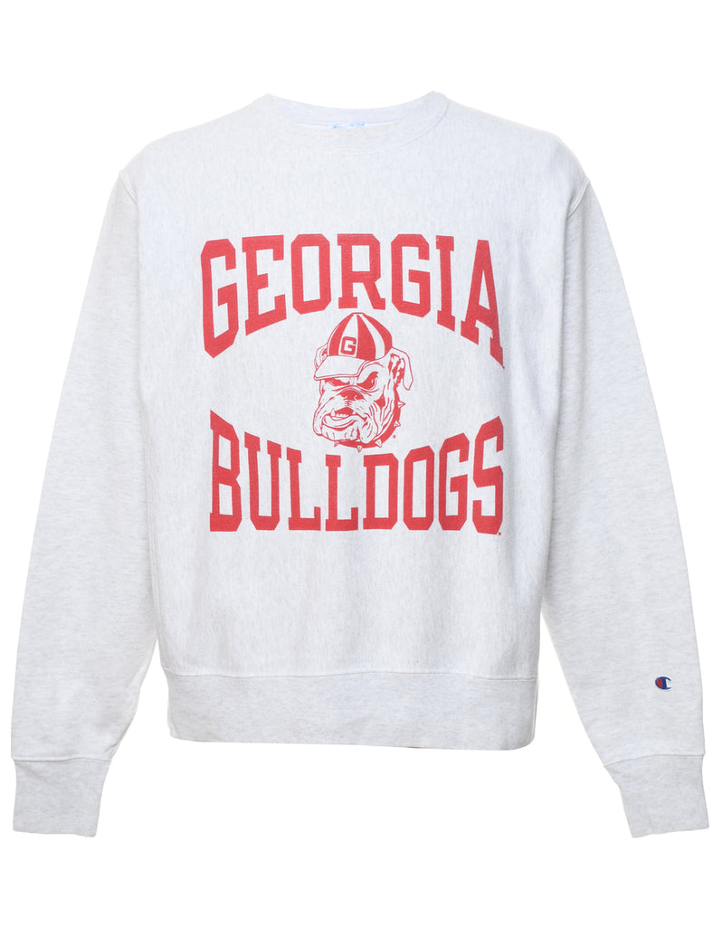 Champion Reverse Weave Georgia Bulldogs Light Grey & Red Printed Sweatshirt - M